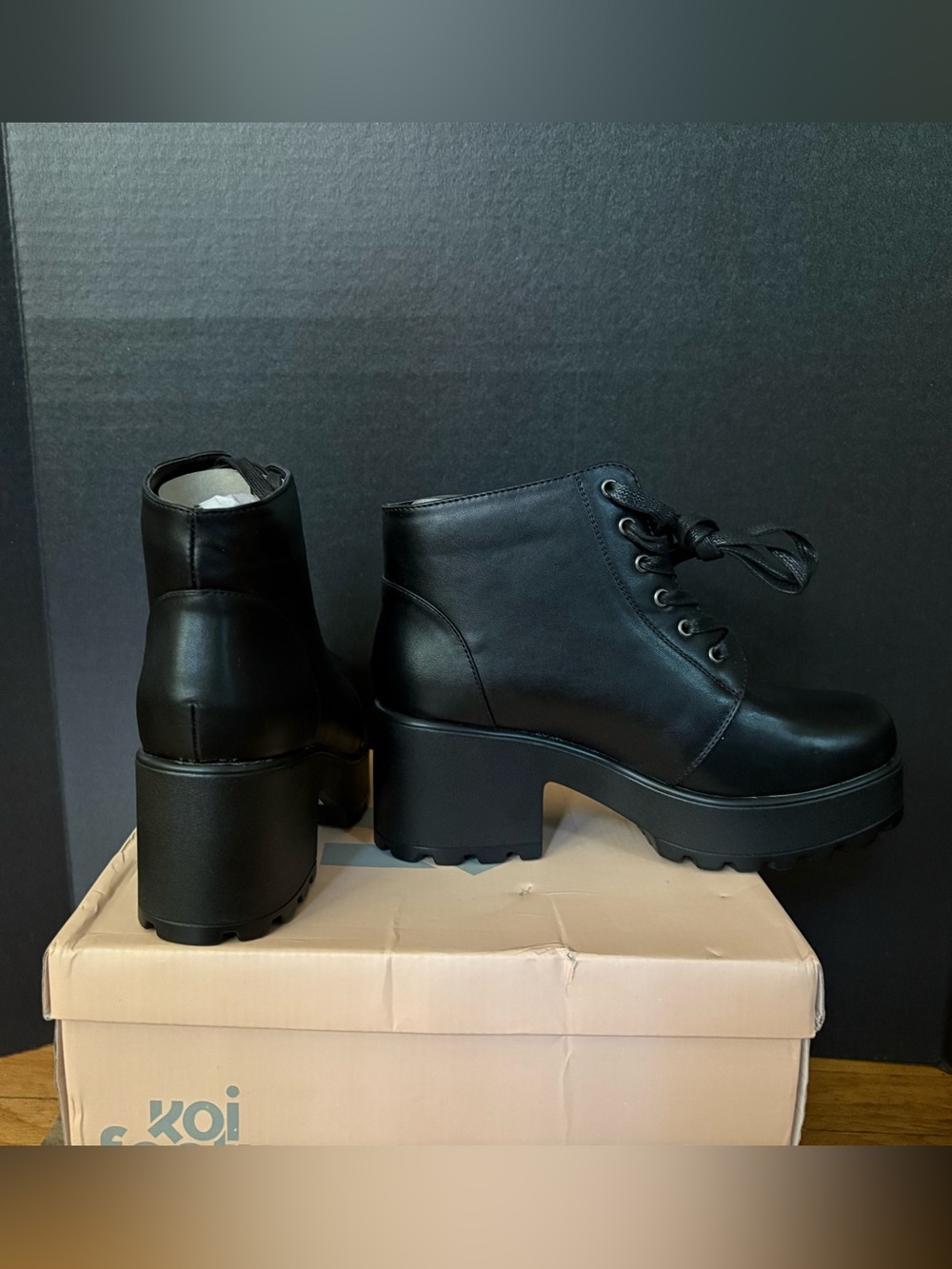 Hothead Lace Up Cleated Sole Platform Block Heel Ankle Boots